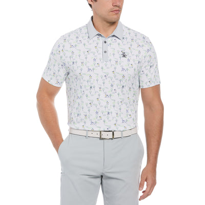 Pete on the Course Print Short Sleeve Golf Polo Shirt (Bright White) 