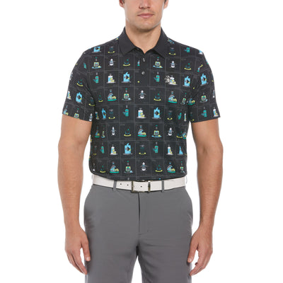 Pete's Flash Cards Print Short Sleeve Golf Polo Shirt (Caviar) 