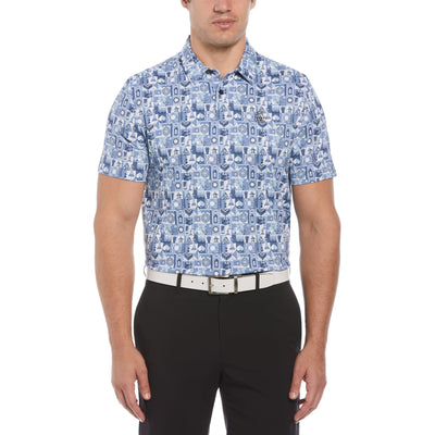 Novelty Grid Print Short Sleeve Golf Polo Shirt (Black Iris) 