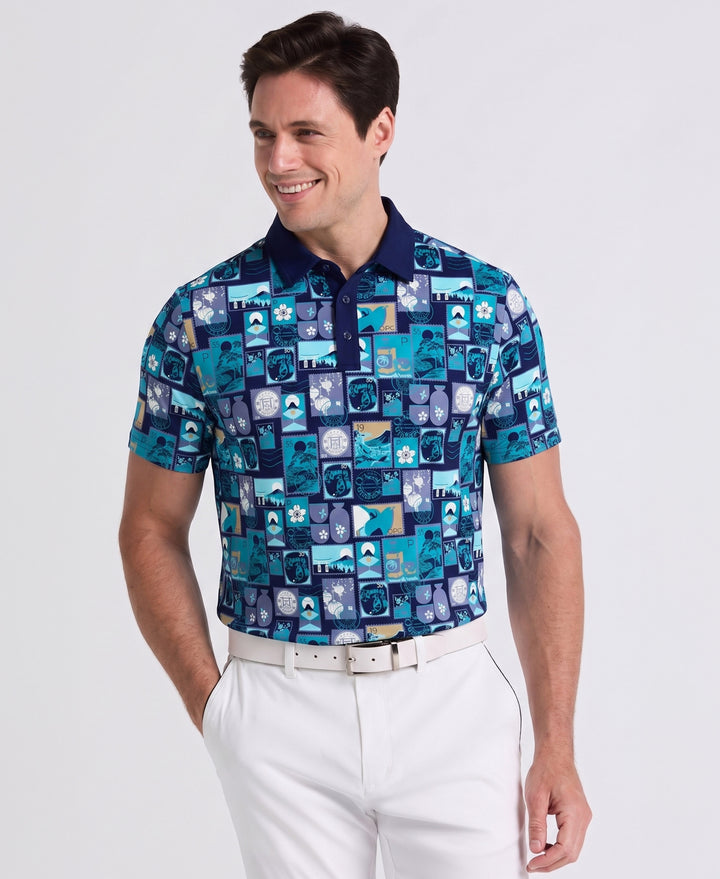 Pete's Stamp Statement Golf Polo-Golf Polos-Caribbean Sea-XS-Original Penguin