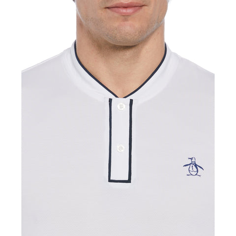 Piped Blade Collar Performance Short Sleeve Tennis Polo Shirt (Bright White) 