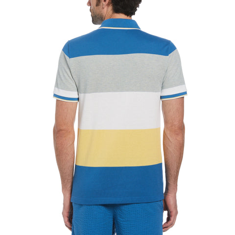 Pique Color Block Stripe Pattern Polo (Vallarta Blue) 