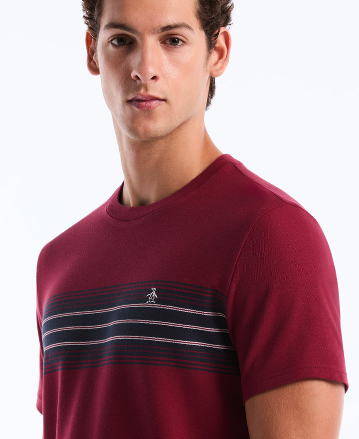Pique Yard Dye Chest Stripe Tee (Cabernet) 
