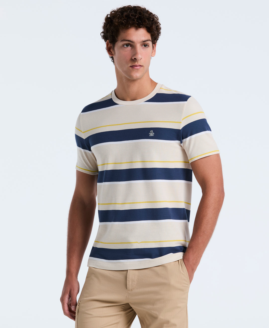 Cotton Pique Engineered Stripe Tee (Birch) 