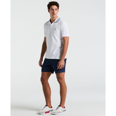 Cotton Pique Floral Print Collar Polo (Bright White) 