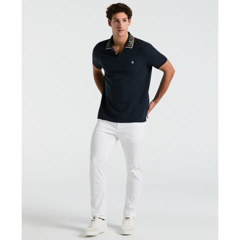 Cotton Pique Floral Print Collar Polo (Dark Sapphire) 