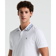 Cotton Pique Floral Print Collar Polo (Bright White) 