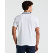Cotton Pique Floral Print Collar Polo (Bright White) 