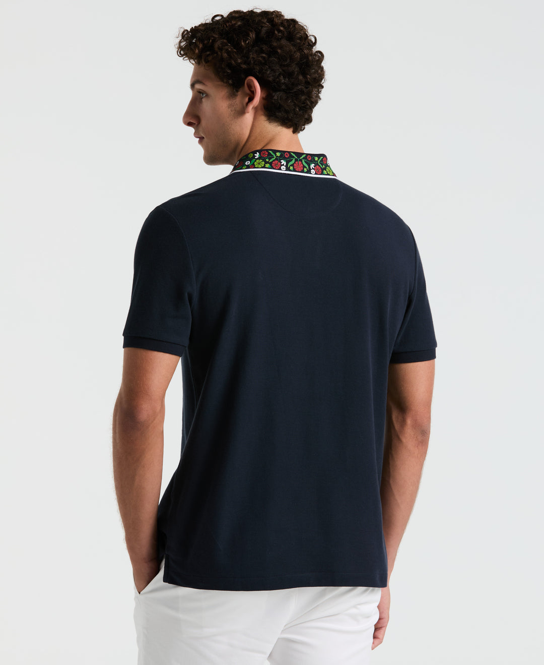 Cotton Pique Floral Print Collar Polo (Dark Sapphire) 