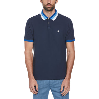 Pique Striped Tip Collar Polo (Dress Blues) 