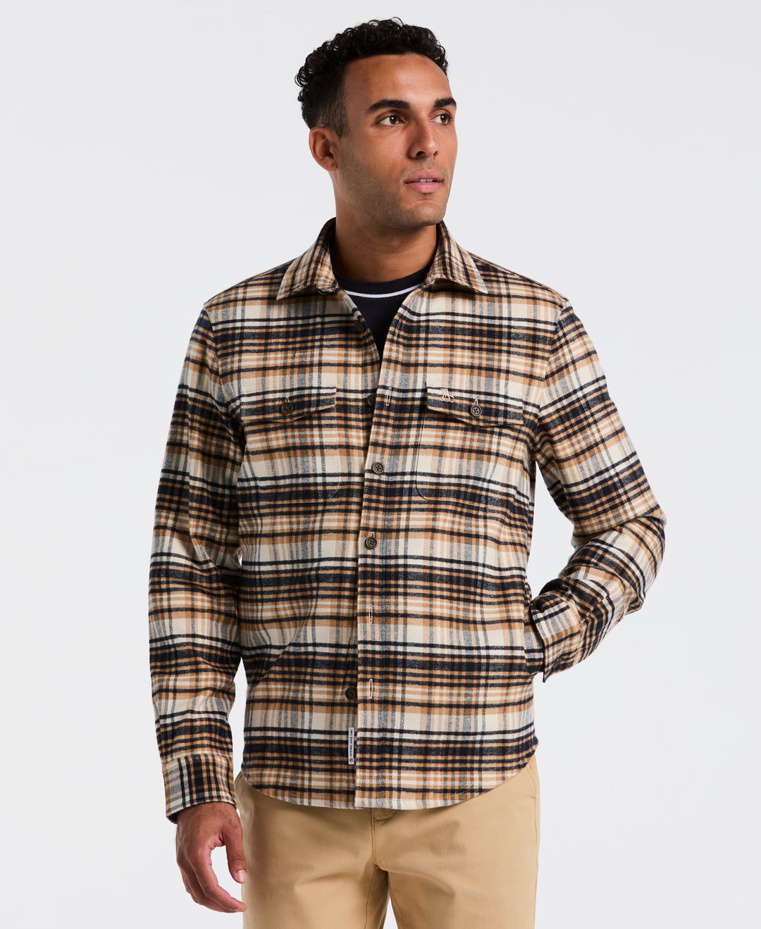Cotton Plaid Flannel Shirt Jacket (Birch) 