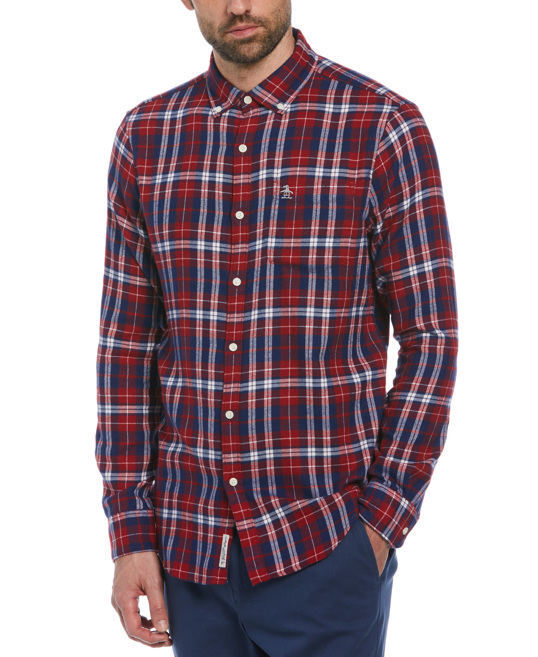 Original Penguin Men's Plaid Flannel Shirt in Medieval Blue/Blue, Size Small, Cotton/Polyester Original Penguin Men's Plaid Flannel Shirt in Medieval Blue/Blue, Size Small, Cotton/Polyester