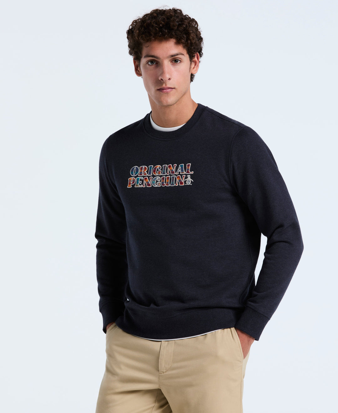 Plaid Logo Fleece Sweatshirt-Sweatshirts-Sapphire-XS-Original Penguin