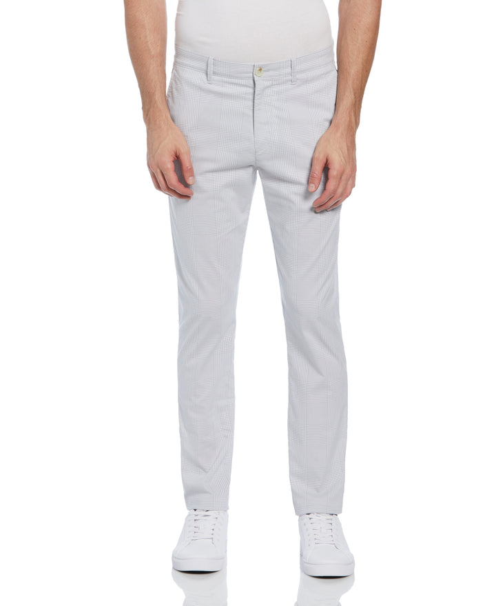 Cotton Blend Slim Fit Plaid Pants (Bright White) 