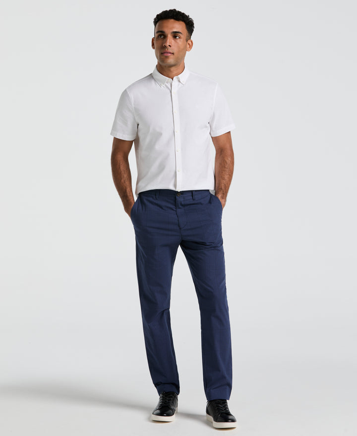 Cotton Blend Slim Fit Plaid Pants (Dark Sapphire) 