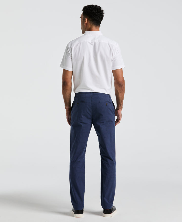 Cotton Blend Slim Fit Plaid Pants (Dark Sapphire) 