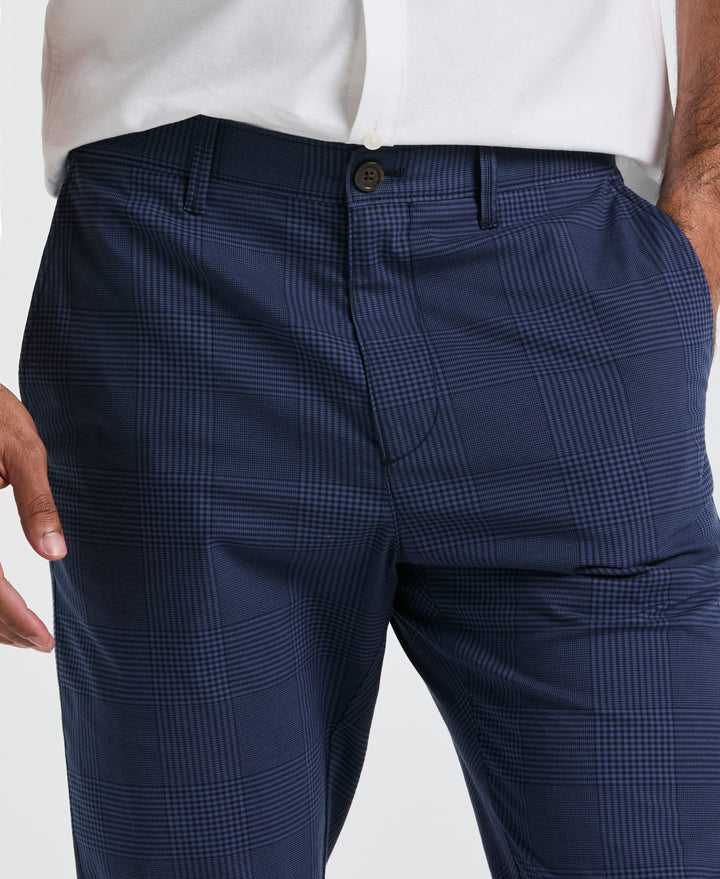 Cotton Blend Slim Fit Plaid Pants (Dark Sapphire) 