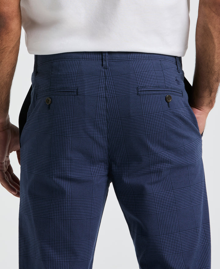 Cotton Blend Slim Fit Plaid Pants (Dark Sapphire) 