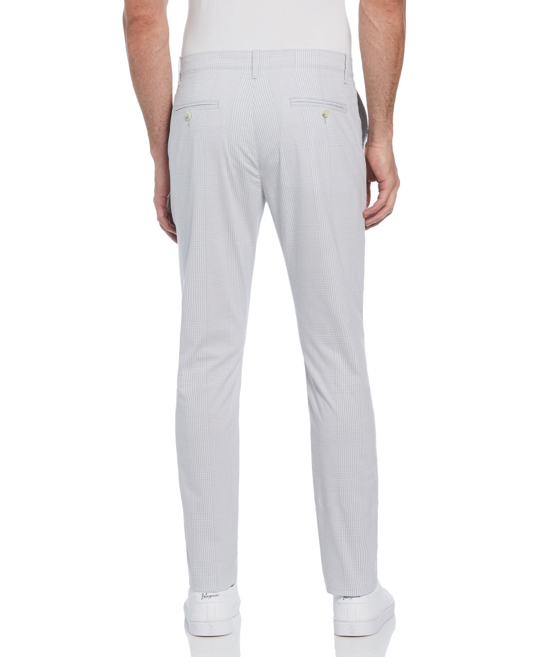 Cotton Blend Slim Fit Plaid Pants (Bright White) 