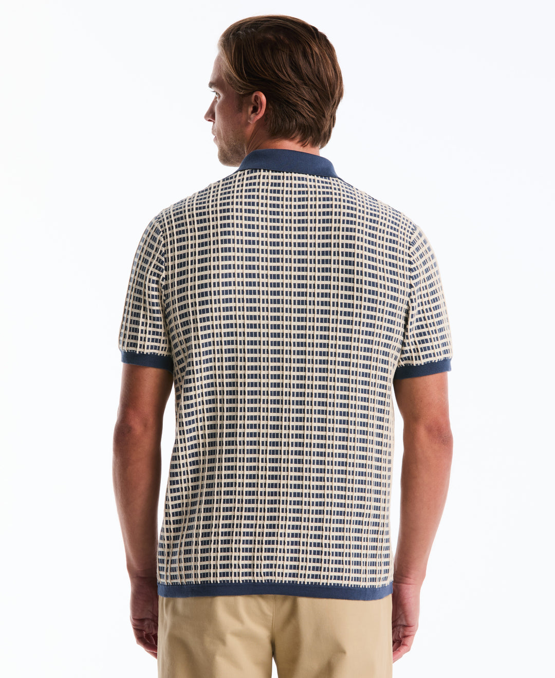 Plaid & Stripe Button-Front Cotton Polo Sweater (Sargasso Sea) 