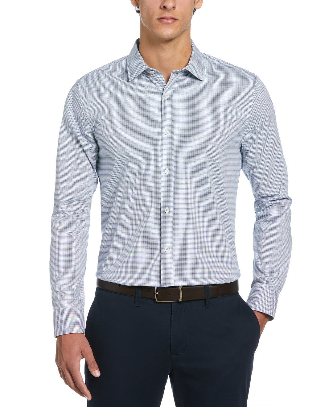 Mini Check Print Dress Shirt  (Dark Sapphire) 