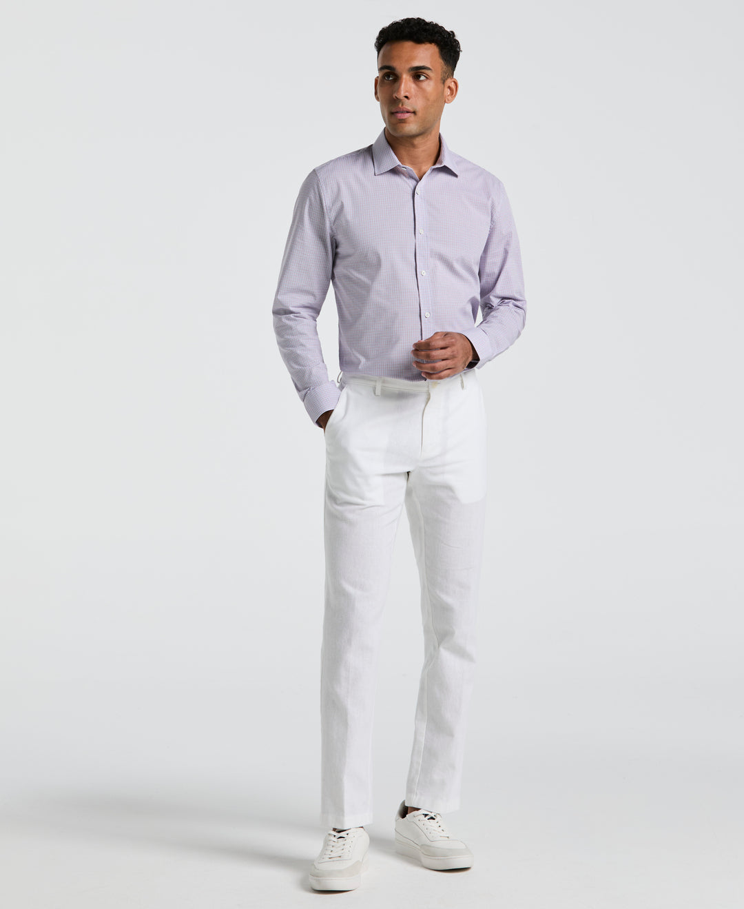 Plum Mini Check Print Dress Shirt (Plum) 