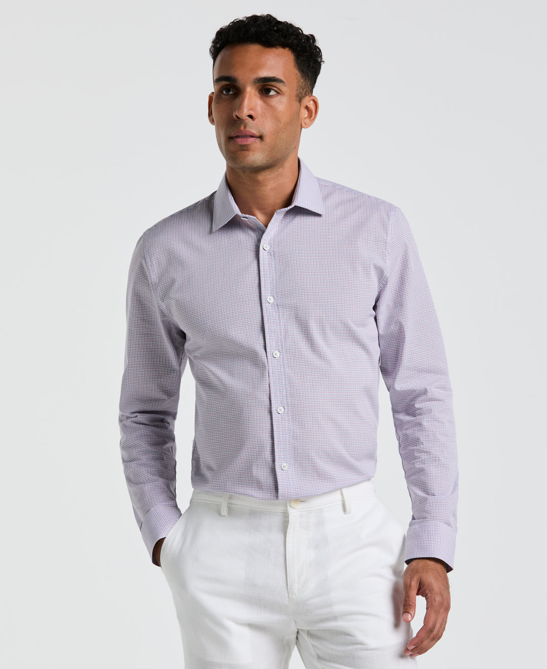 Plum Mini Check Print Dress Shirt (Plum) 