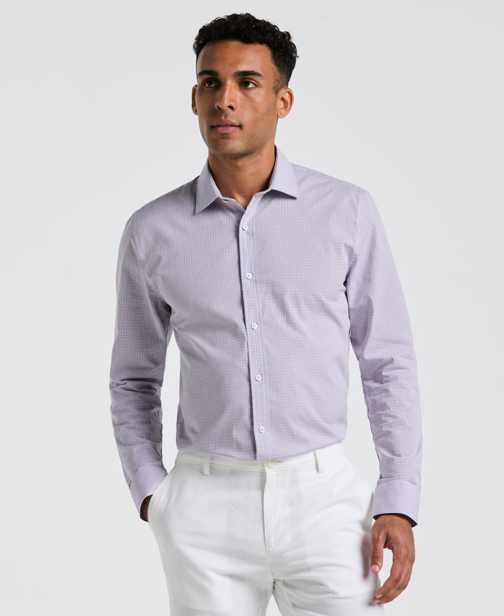 Plum Mini Check Print Dress Shirt (Plum) 