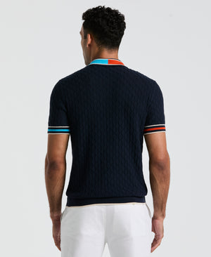 Pointelle Ribbed Sweater Polo (Dark Sapphire) 
