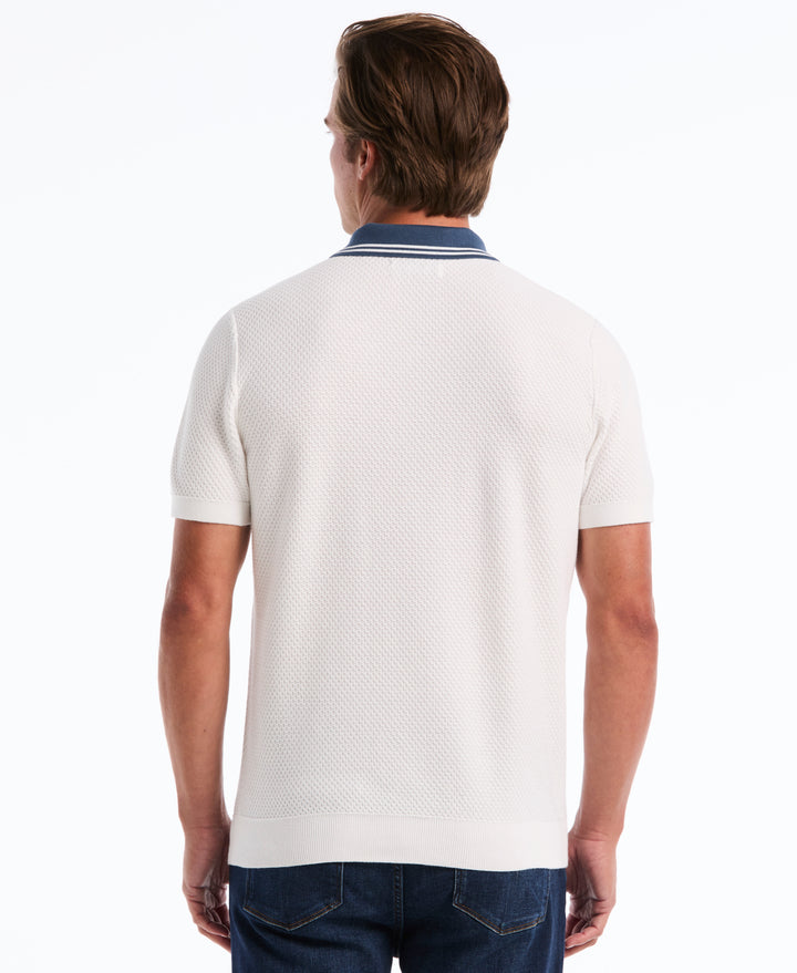 Popcorn Stitch Sweater Polo (Bright White) 