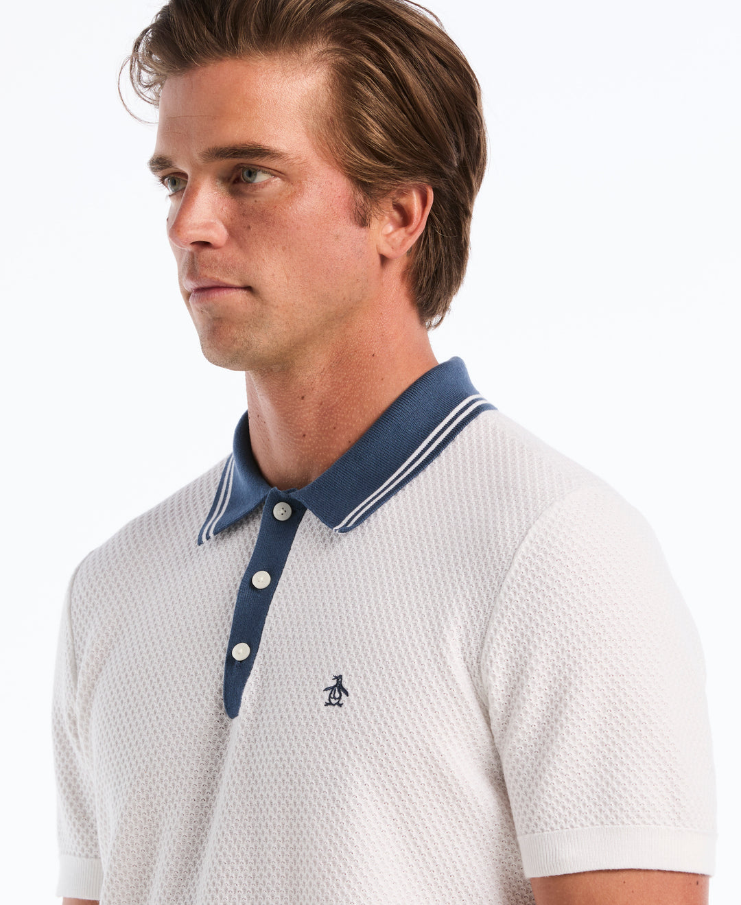 Popcorn Stitch Sweater Polo (Bright White) 
