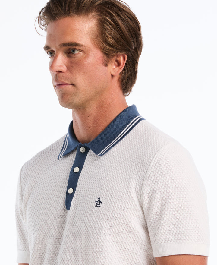 Popcorn Stitch Sweater Polo (Bright White) 