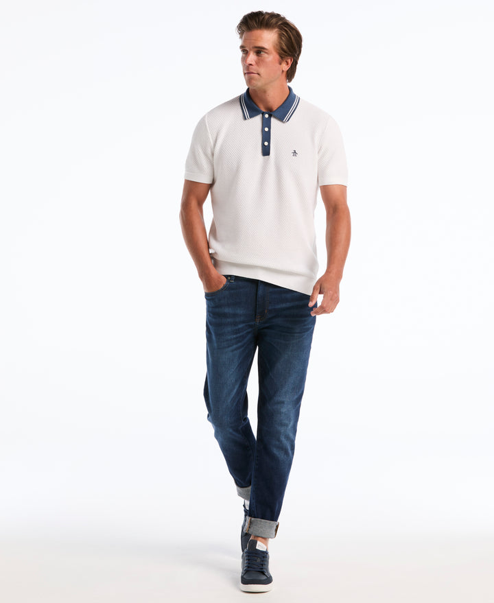 Popcorn Stitch Sweater Polo (Bright White) 
