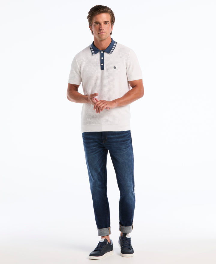 Popcorn Stitch Sweater Polo (Bright White) 