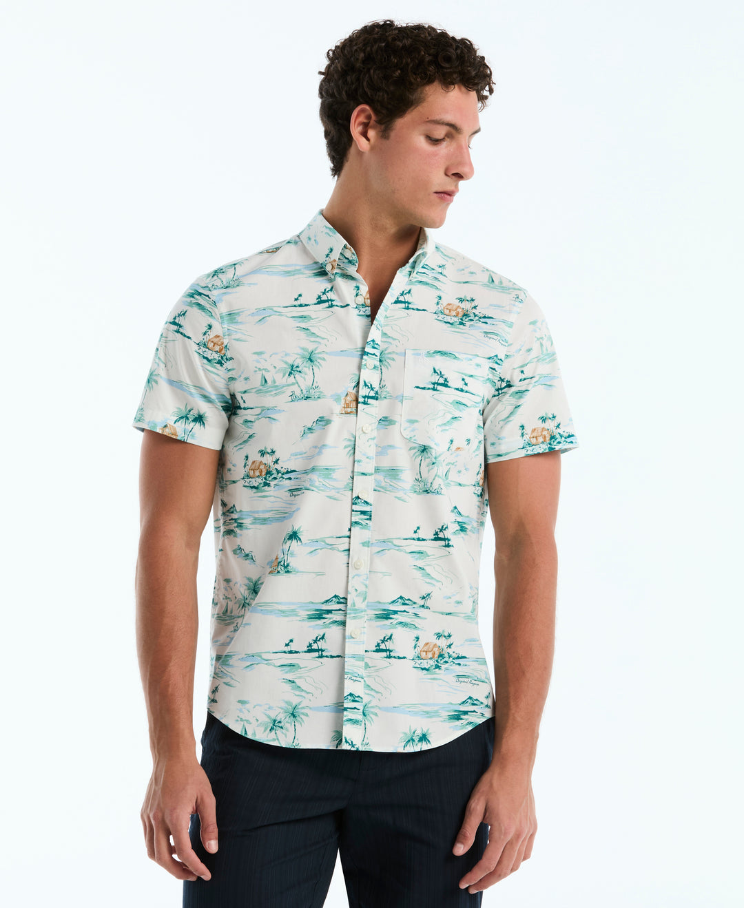 Poplin All-Over Beach Scene Shirt (Bright White) 