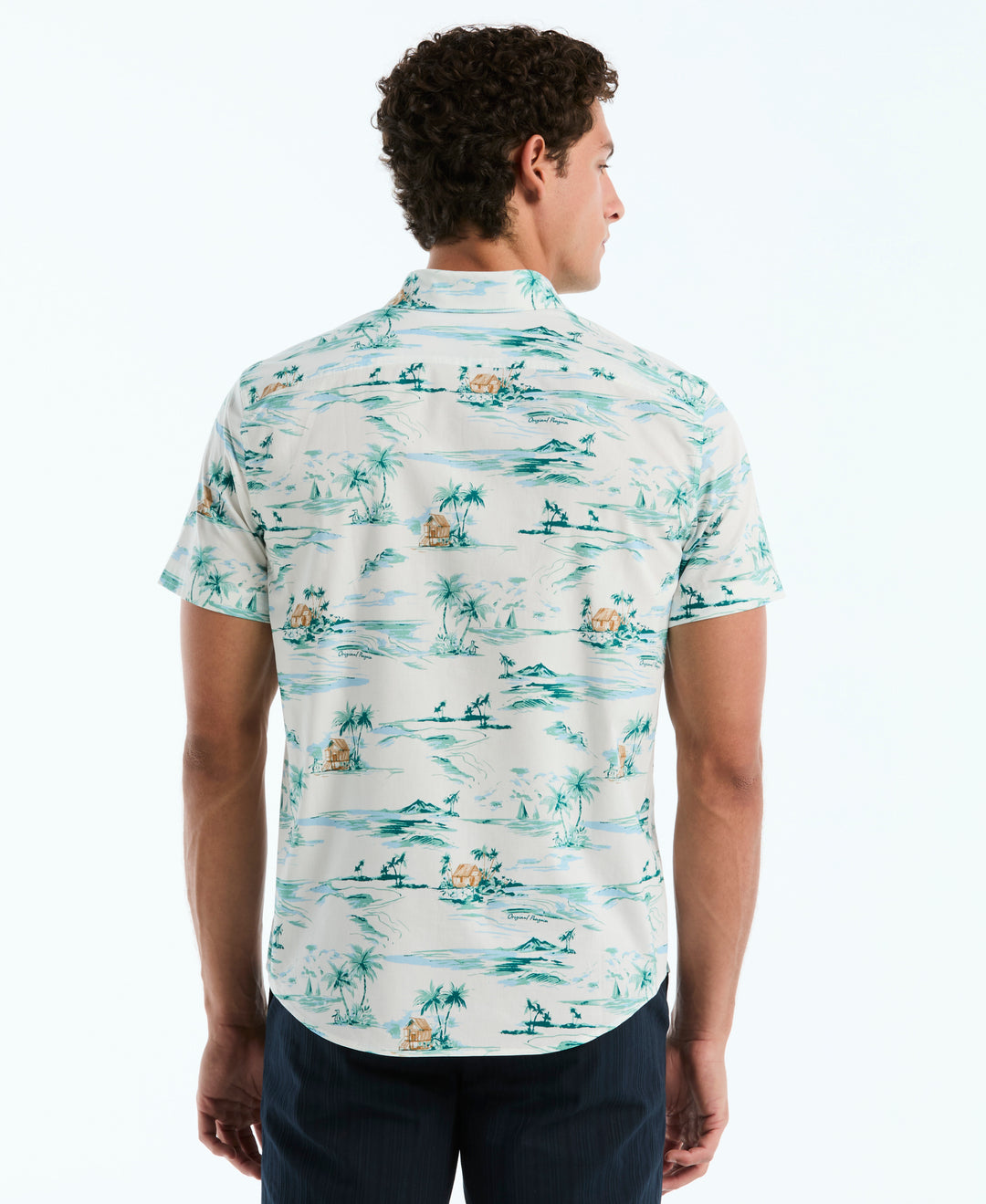 Poplin All-Over Beach Scene Shirt (Bright White) 