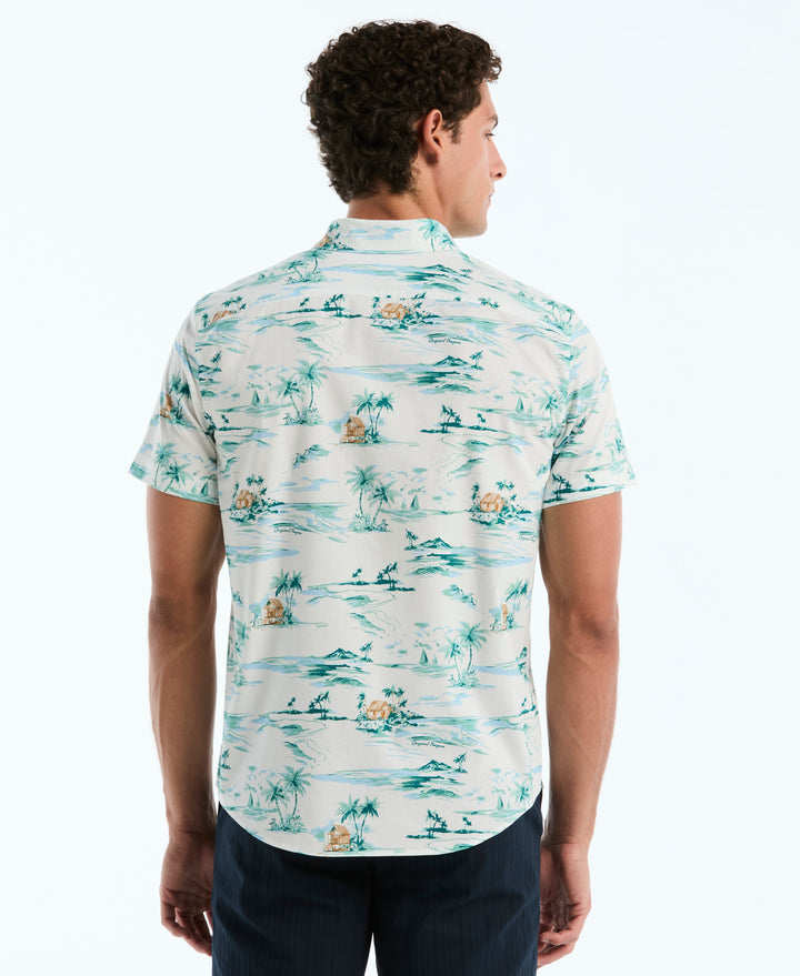 Poplin All-Over Beach Scene Shirt (Bright White) 