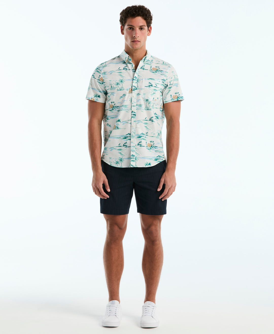 Poplin All-Over Beach Scene Shirt (Bright White) 
