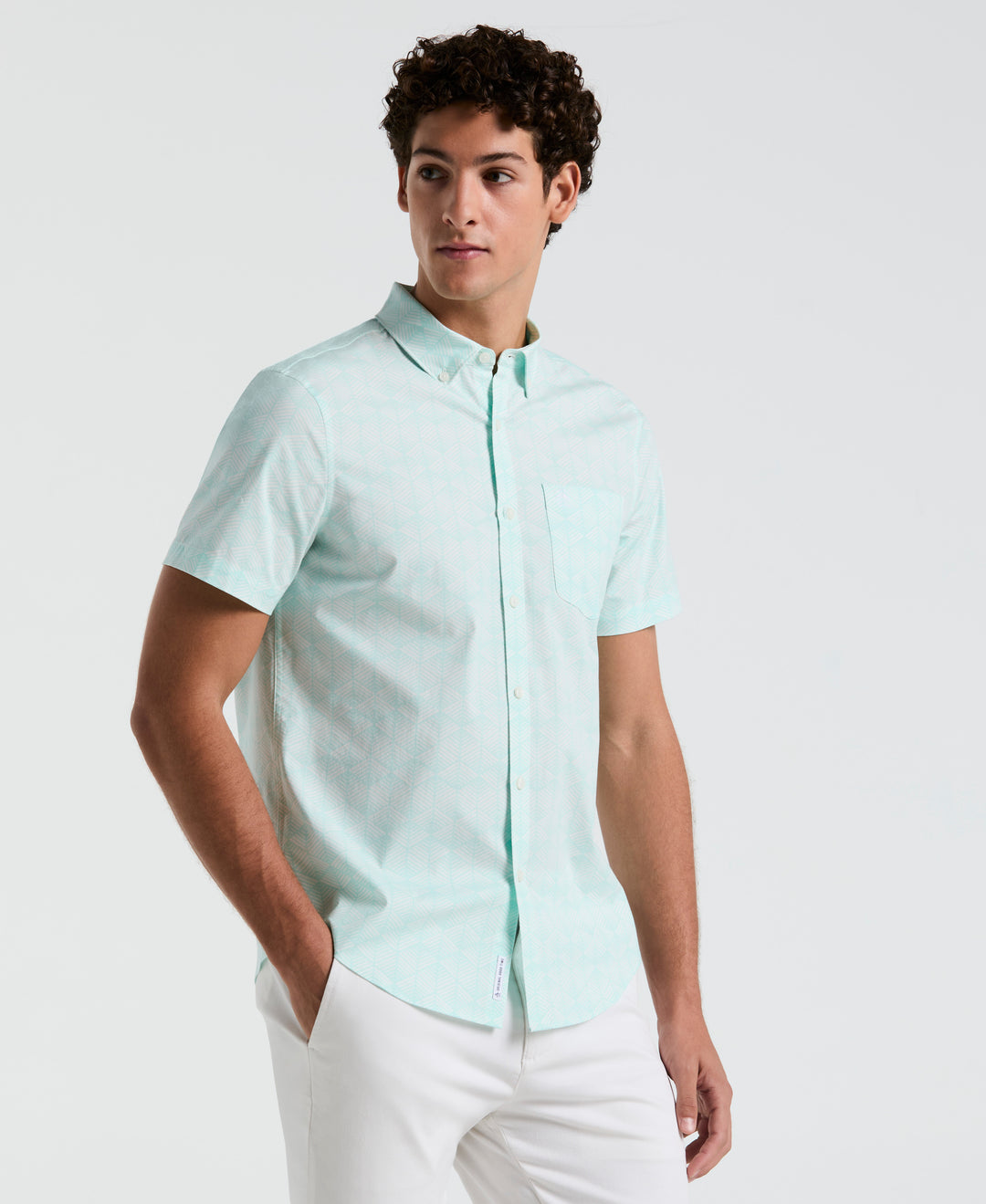 Short Sleeve Poplin All Over Print Shirt (Blue Tint) 
