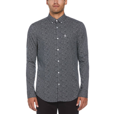 Poplin Ditsy Leaf Print Shirt (Dark Sapphire) 
