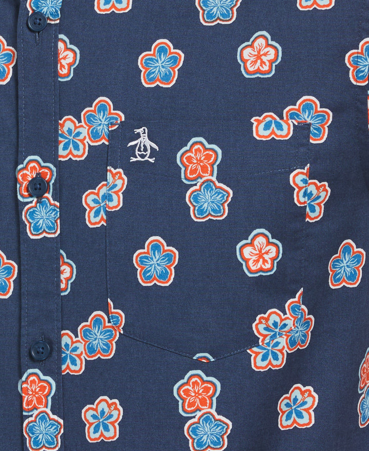 Poplin Hibiscus Print Shirt (Sargasso Sea) 