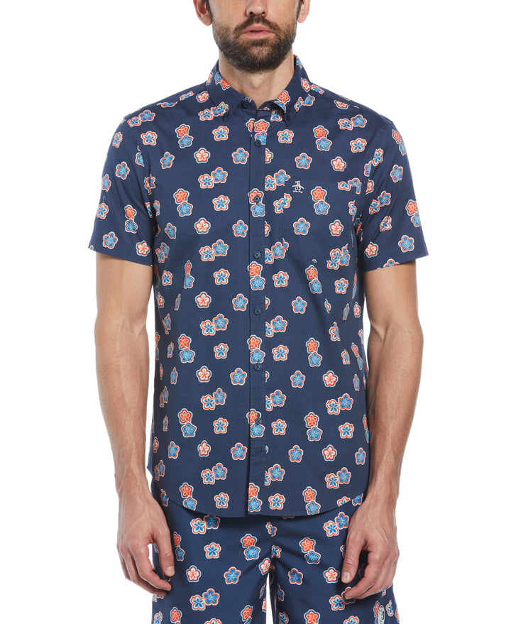 Poplin Hibiscus Print Shirt (Sargasso Sea) 