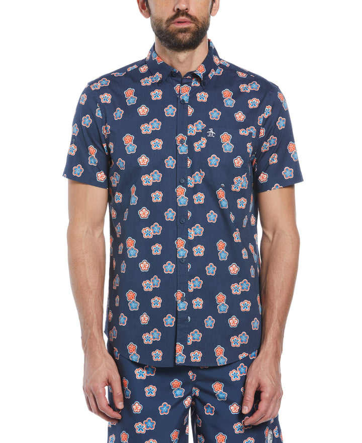 Poplin Hibiscus Print Shirt (Sargasso Sea) 