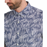 Poplin Palm Leaves Print Shirt (Sargasso Sea) 