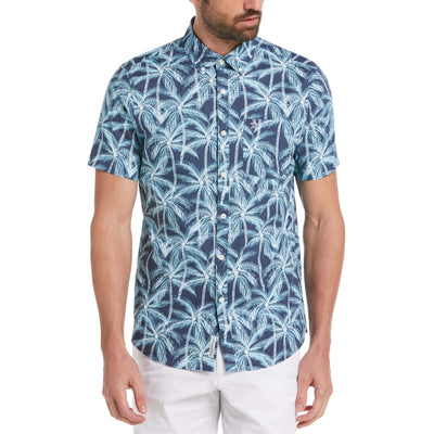 Poplin Palm Print Shirt (Sargasso Sea) 