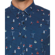 Poplin Ski Print Shirt (Poseidon Blue) 