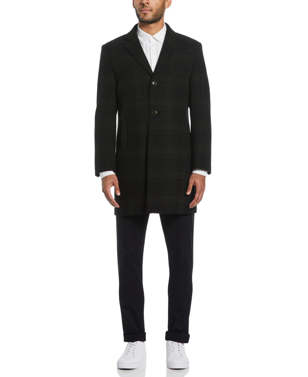 Olive Plaid Priel Overcoat (Black/Aster) 