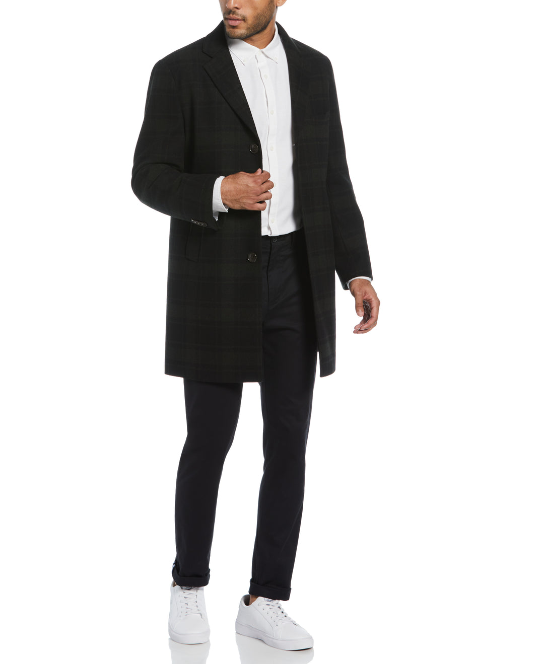 Olive Plaid Priel Overcoat (Black/Aster) 
