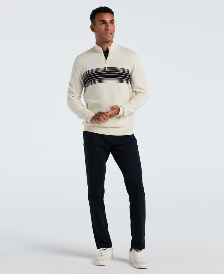 Cotton Engineered Chest Stripe 1/4 Zip Sweater (Birch) 