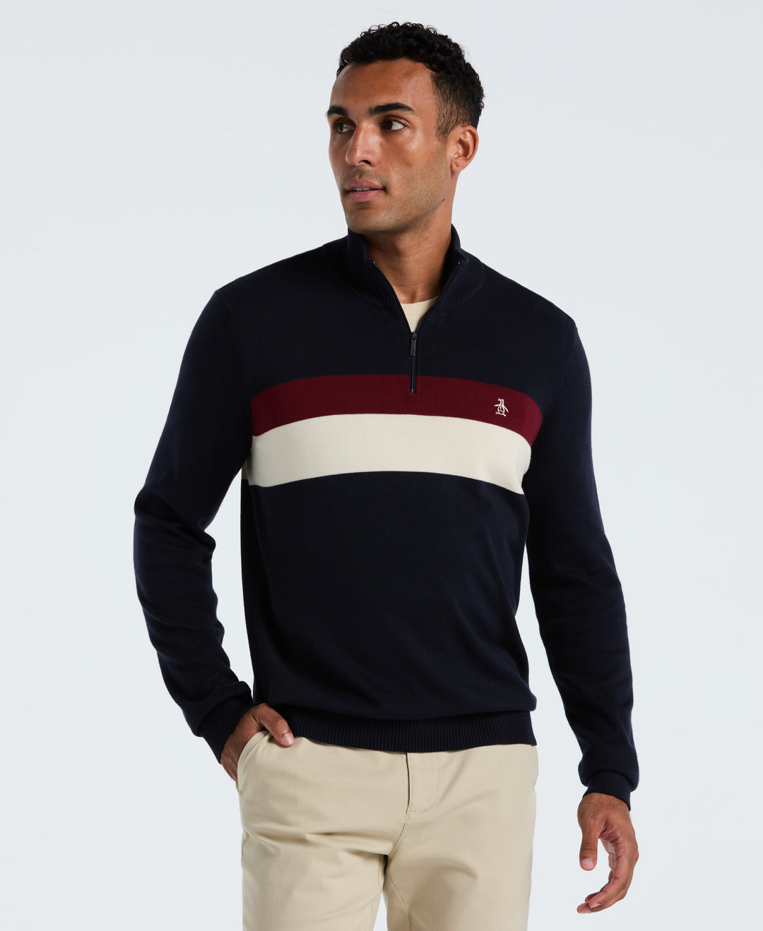 Cotton Colorblock 1/4 Zip Sweater (Dark Sapphire) 